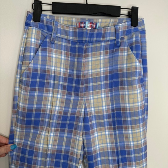 Urban Outfitters Women's Plaid Flare Pants Blue 70s Style‎ High Waisted Trousers - Picture 4 of 10